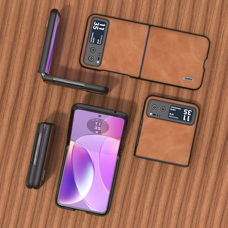 For Motorola Razr 40 ABEEL Cowhide Texture PU Phone Case(Brown) by buy2fix