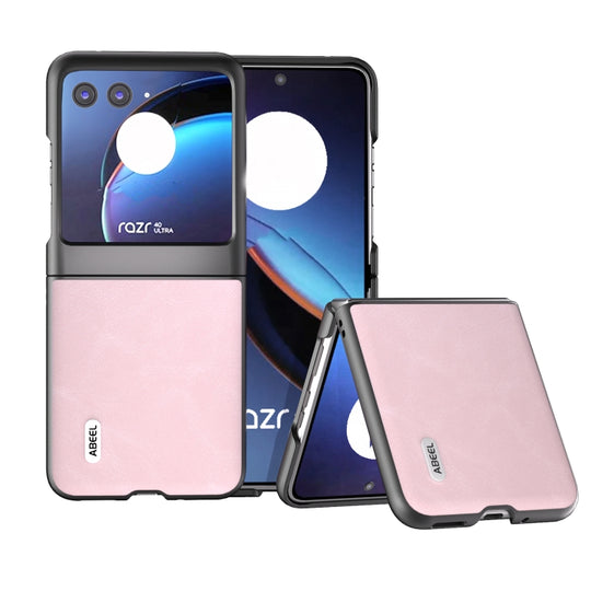 For Motorola Razr 40 Ultra ABEEL Cowhide Texture PU Phone Case(Pink)