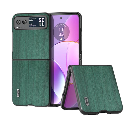 For Motorola Razr 40 ABEEL Wood Texture PU Phone Case(Green) by buy2fix