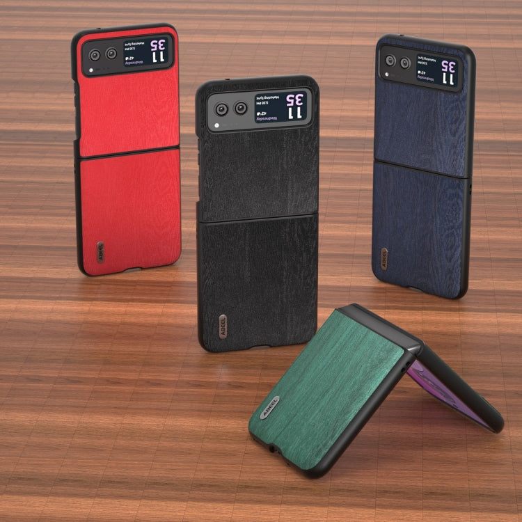 For Motorola Razr 40 ABEEL Wood Texture PU Phone Case(Black) by buy2fix