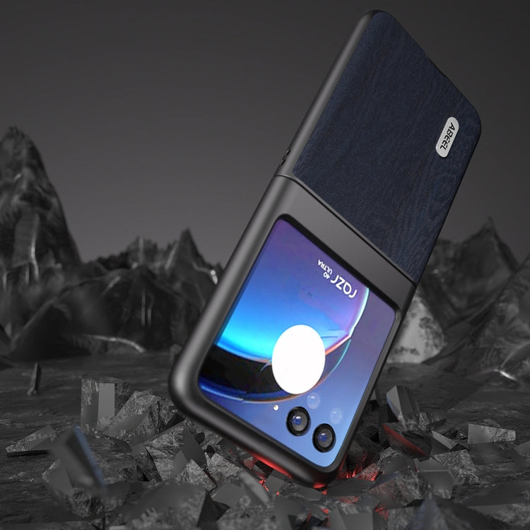 For Motorola Razr 40 Ultra ABEEL Wood Texture PU Phone Case(Blue) by buy2fix