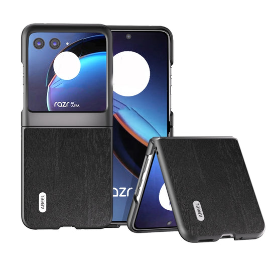 For Motorola Razr 40 Ultra ABEEL Wood Texture PU Phone Case(Black)