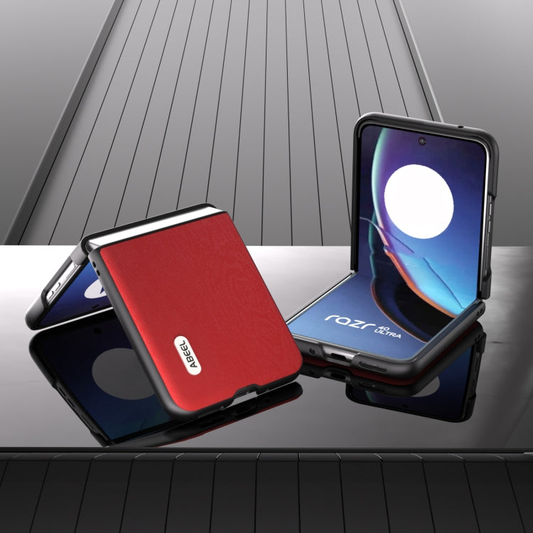 For Motorola Razr 40 Ultra ABEEL Wood Texture PU Phone Case(Red) by buy2fix