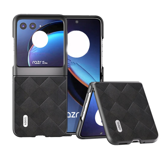 For Motorola Razr 40 Ultra ABEEL Weave Plaid PU Phone Case(Black)
