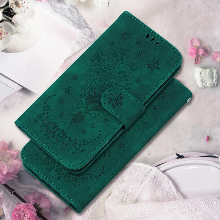 For Motorola Moto G Play 4G 2024 Butterfly Rose Embossed Leather Phone Case(Green) - Motorola Cases by buy2fix | Online Shopping UK | buy2fix