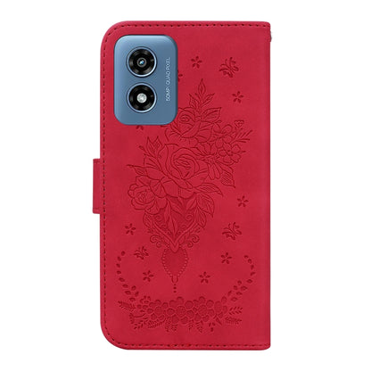 For Motorola Moto G Play 4G 2024 Butterfly Rose Embossed Leather Phone Case(Red) - Motorola Cases by buy2fix | Online Shopping UK | buy2fix