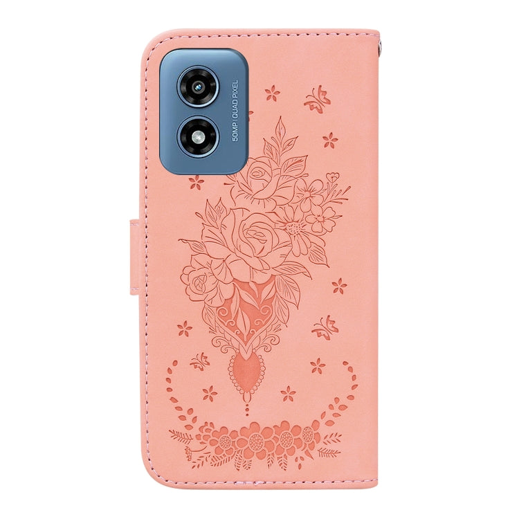 For Motorola Moto G Play 4G 2024 Butterfly Rose Embossed Leather Phone Case(Pink) - Motorola Cases by buy2fix | Online Shopping UK | buy2fix