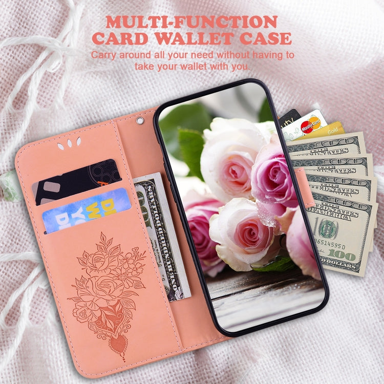 For Motorola Moto G Play 4G 2024 Butterfly Rose Embossed Leather Phone Case(Pink) - Motorola Cases by buy2fix | Online Shopping UK | buy2fix