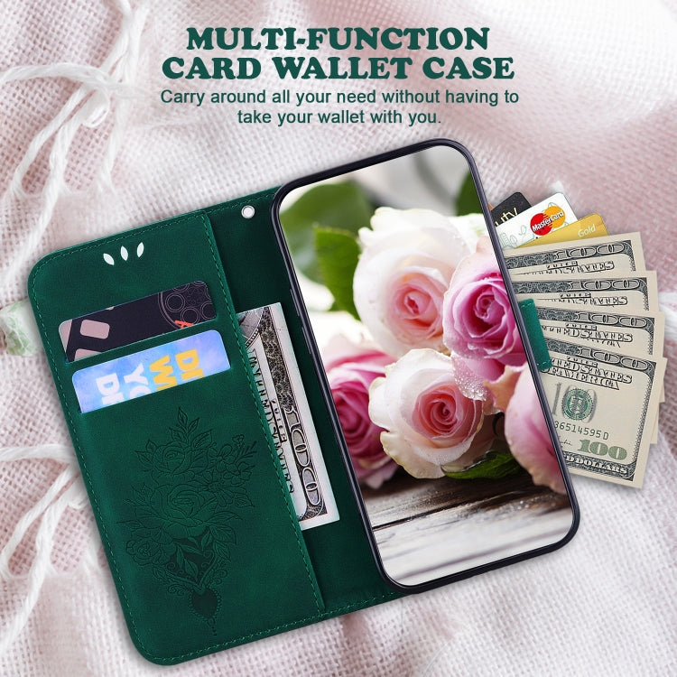 For Motorola Moto G Power 5G 2024 Butterfly Rose Embossed Leather Phone Case(Green) by buy2fix