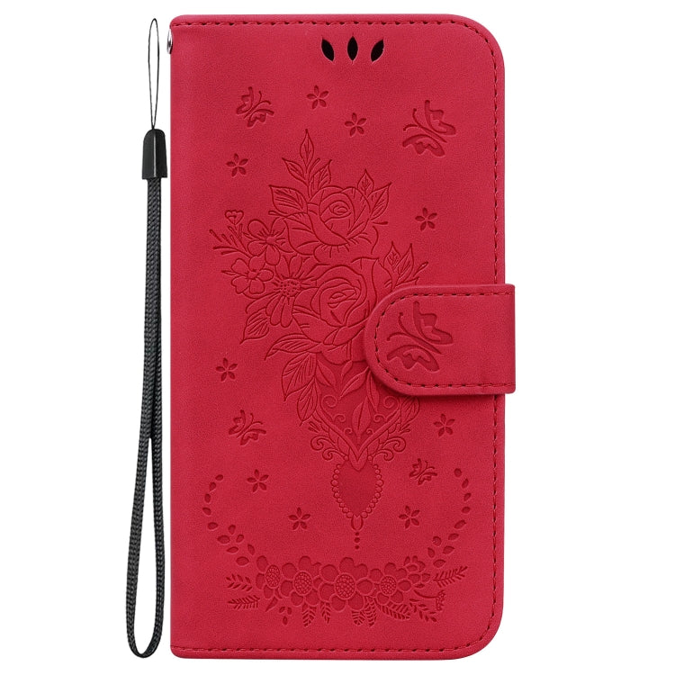 For Motorola Moto G Power 5G 2024 Butterfly Rose Embossed Leather Phone Case(Red) - Motorola Cases by buy2fix | Online Shopping UK | buy2fix