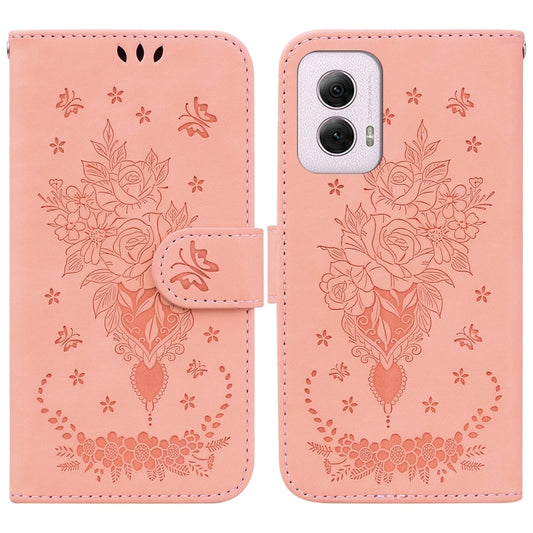 For Motorola Moto G Power 5G 2024 Butterfly Rose Embossed Leather Phone Case(Pink) - Motorola Cases by buy2fix | Online Shopping UK | buy2fix