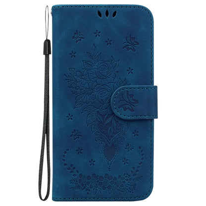 For Motorola Edge 2024 Butterfly Rose Embossed Leather Phone Case(Blue) - Motorola Cases by buy2fix | Online Shopping UK | buy2fix