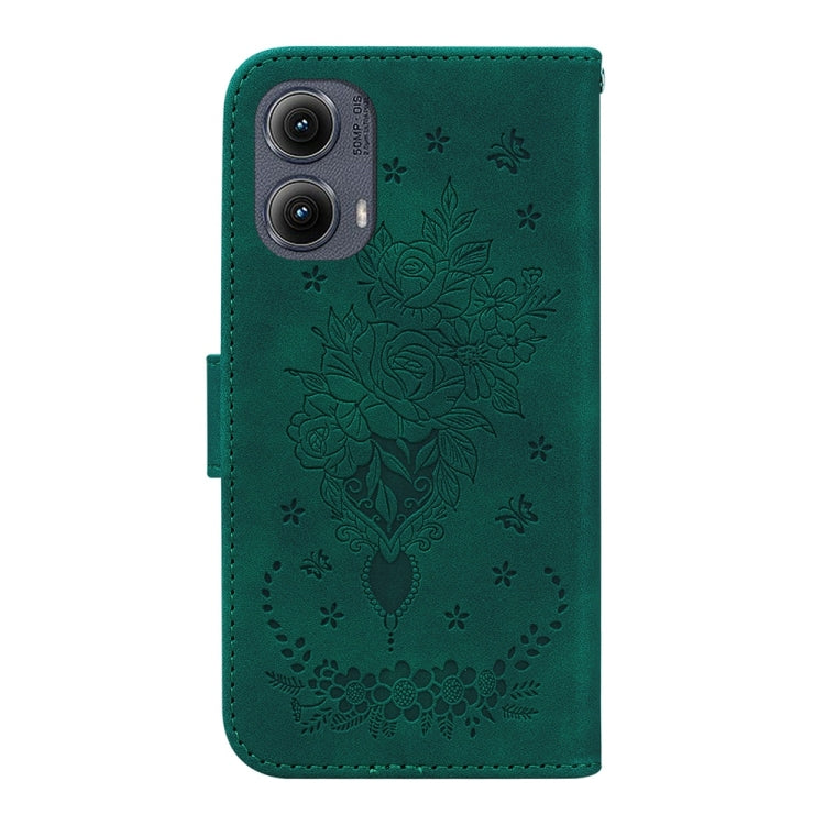 For Motorola Edge 2024 Butterfly Rose Embossed Leather Phone Case(Green) by buy2fix