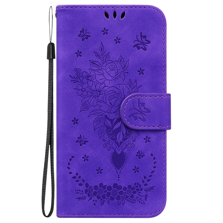 For Motorola Edge 2024 Butterfly Rose Embossed Leather Phone Case(Purple) - Motorola Cases by buy2fix | Online Shopping UK | buy2fix