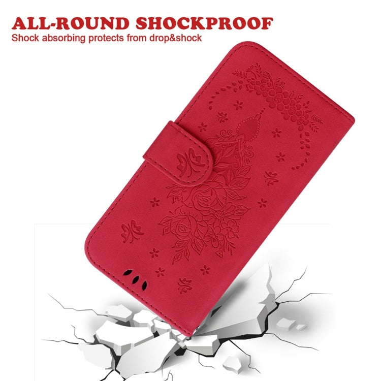 For Motorola Edge 2024 Butterfly Rose Embossed Leather Phone Case(Red) - Motorola Cases by buy2fix | Online Shopping UK | buy2fix