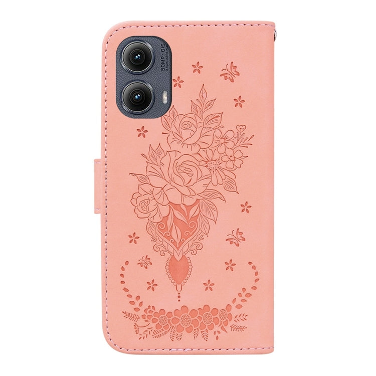 For Motorola Edge 2024 Butterfly Rose Embossed Leather Phone Case(Pink) - Motorola Cases by buy2fix | Online Shopping UK | buy2fix