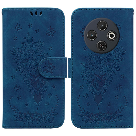 For Tecno Spark 30C Butterfly Rose Embossed Leather Phone Case(Blue) - Tecno Cases by buy2fix | Online Shopping UK | buy2fix