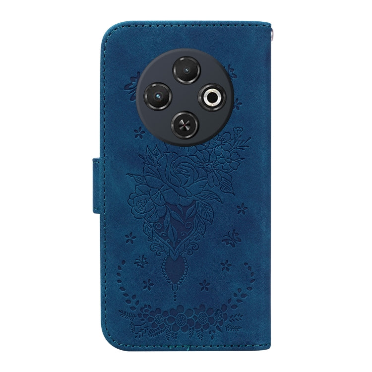 For Tecno Spark 30C Butterfly Rose Embossed Leather Phone Case(Blue) - Tecno Cases by buy2fix | Online Shopping UK | buy2fix