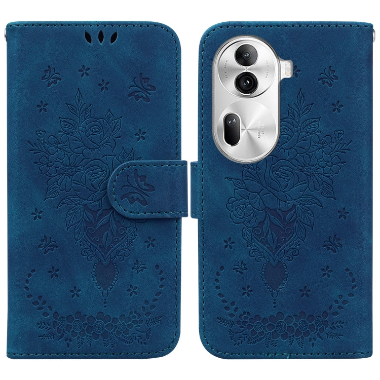 For OPPO Reno11 Pro 5G Global Butterfly Rose Embossed Leather Phone Case(Blue) - Reno11 Pro Cases by buy2fix | Online Shopping UK | buy2fix