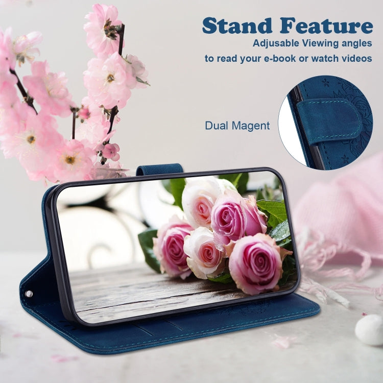 For OPPO Reno11 Pro 5G Global Butterfly Rose Embossed Leather Phone Case(Blue) - Reno11 Pro Cases by buy2fix | Online Shopping UK | buy2fix