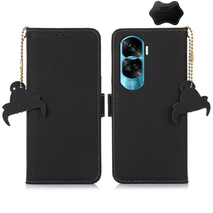 For Honor 90 Lite / X50i 5G Genuine Leather Magnetic RFID Leather Phone Case(Black) - Honor Cases by buy2fix | Online Shopping UK | buy2fix