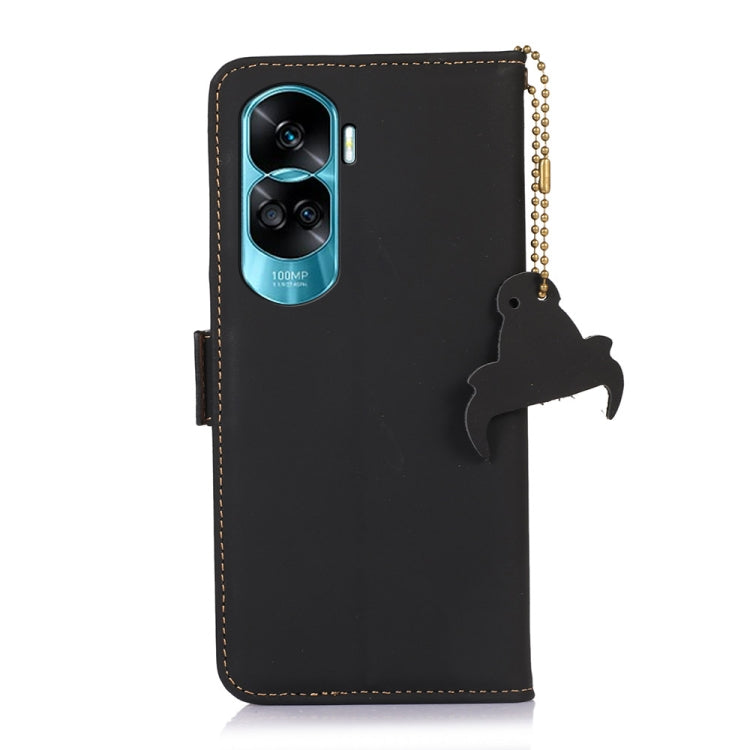 For Honor 90 Lite / X50i 5G Genuine Leather Magnetic RFID Leather Phone Case(Black) - Honor Cases by buy2fix | Online Shopping UK | buy2fix