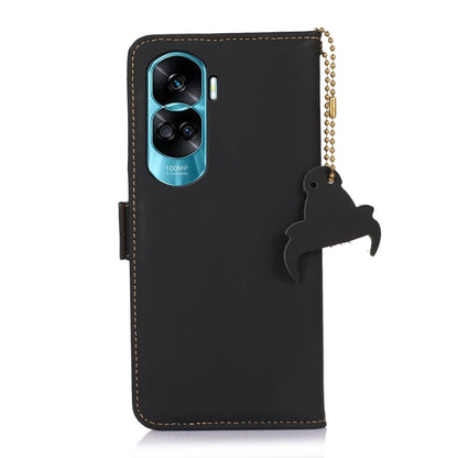 For Honor 90 Lite / X50i 5G Genuine Leather Magnetic RFID Leather Phone Case(Black) - Honor Cases by buy2fix | Online Shopping UK | buy2fix