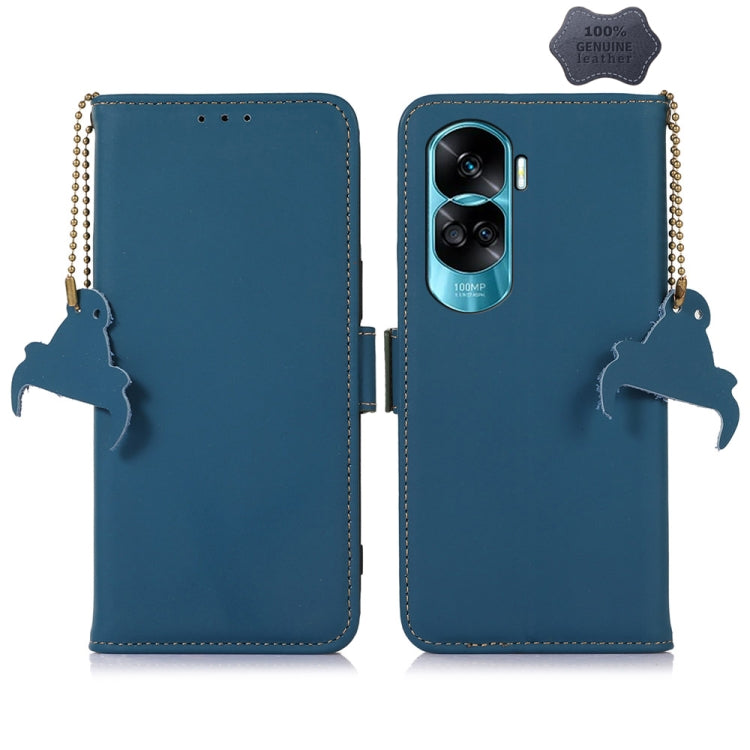 For Honor 90 Lite / X50i 5G Genuine Leather Magnetic RFID Leather Phone Case(Blue) - Honor Cases by buy2fix | Online Shopping UK | buy2fix
