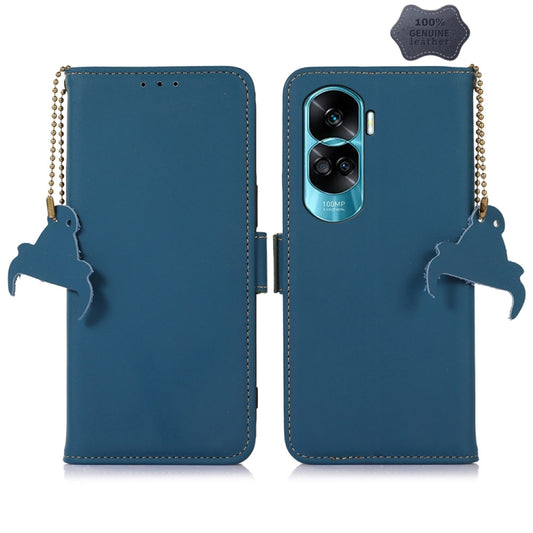 For Honor 90 Lite / X50i 5G Genuine Leather Magnetic RFID Leather Phone Case(Blue) - Honor Cases by buy2fix | Online Shopping UK | buy2fix