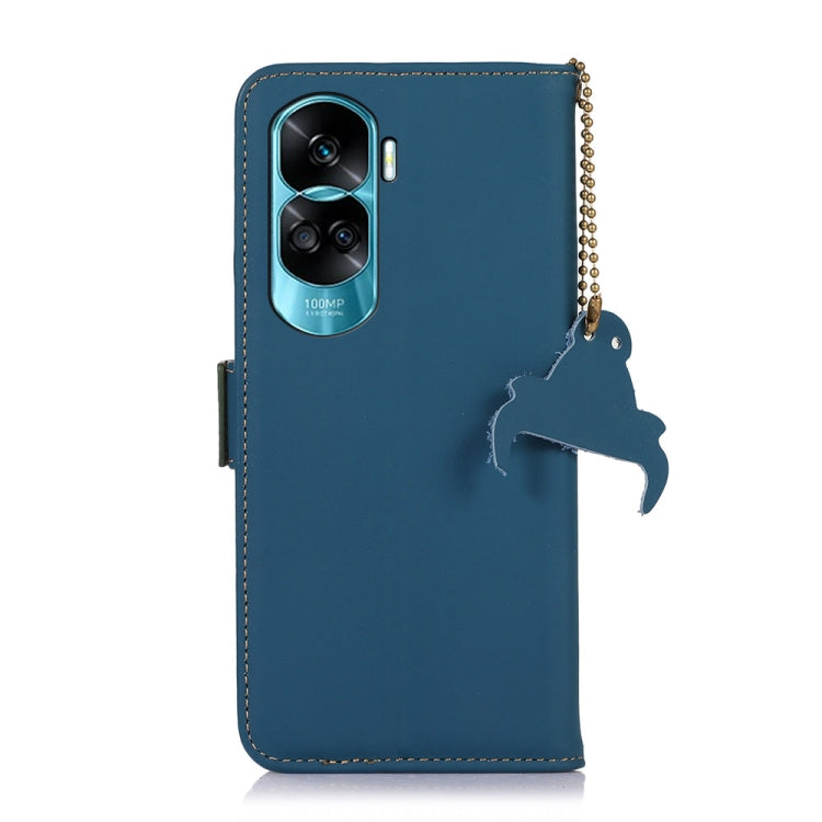 For Honor 90 Lite / X50i 5G Genuine Leather Magnetic RFID Leather Phone Case(Blue) - Honor Cases by buy2fix | Online Shopping UK | buy2fix