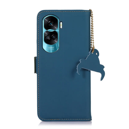 For Honor 90 Lite / X50i 5G Genuine Leather Magnetic RFID Leather Phone Case(Blue) - Honor Cases by buy2fix | Online Shopping UK | buy2fix