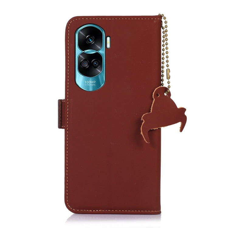For Honor 90 Lite / X50i 5G Genuine Leather Magnetic RFID Leather Phone Case(Coffee) - Honor Cases by buy2fix | Online Shopping UK | buy2fix