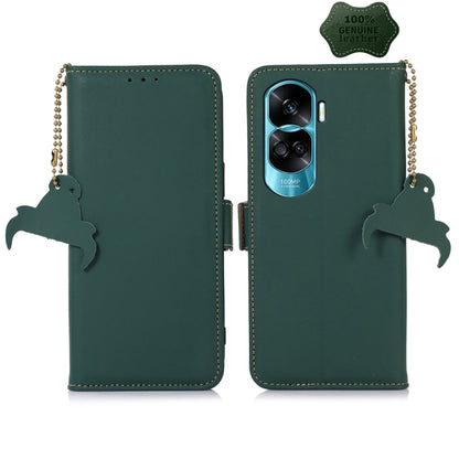 For Honor 90 Lite / X50i 5G Genuine Leather Magnetic RFID Leather Phone Case(Green) - Honor Cases by buy2fix | Online Shopping UK | buy2fix