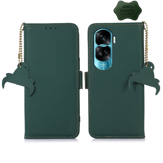 For Honor 90 Lite / X50i 5G Genuine Leather Magnetic RFID Leather Phone Case(Green) - Honor Cases by buy2fix | Online Shopping UK | buy2fix