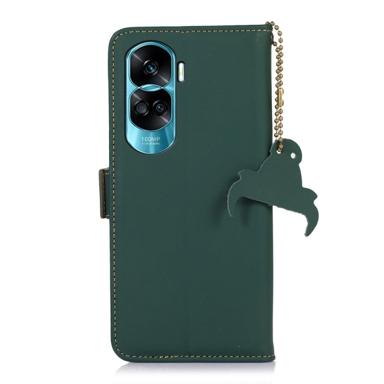 For Honor 90 Lite / X50i 5G Genuine Leather Magnetic RFID Leather Phone Case(Green) - Honor Cases by buy2fix | Online Shopping UK | buy2fix