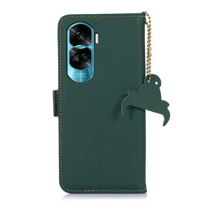 For Honor 90 Lite / X50i 5G Genuine Leather Magnetic RFID Leather Phone Case(Green) - Honor Cases by buy2fix | Online Shopping UK | buy2fix