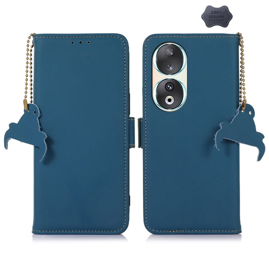 For Honor 90 5G Genuine Leather Magnetic RFID Leather Phone Case(Blue) - Honor Cases by buy2fix | Online Shopping UK | buy2fix