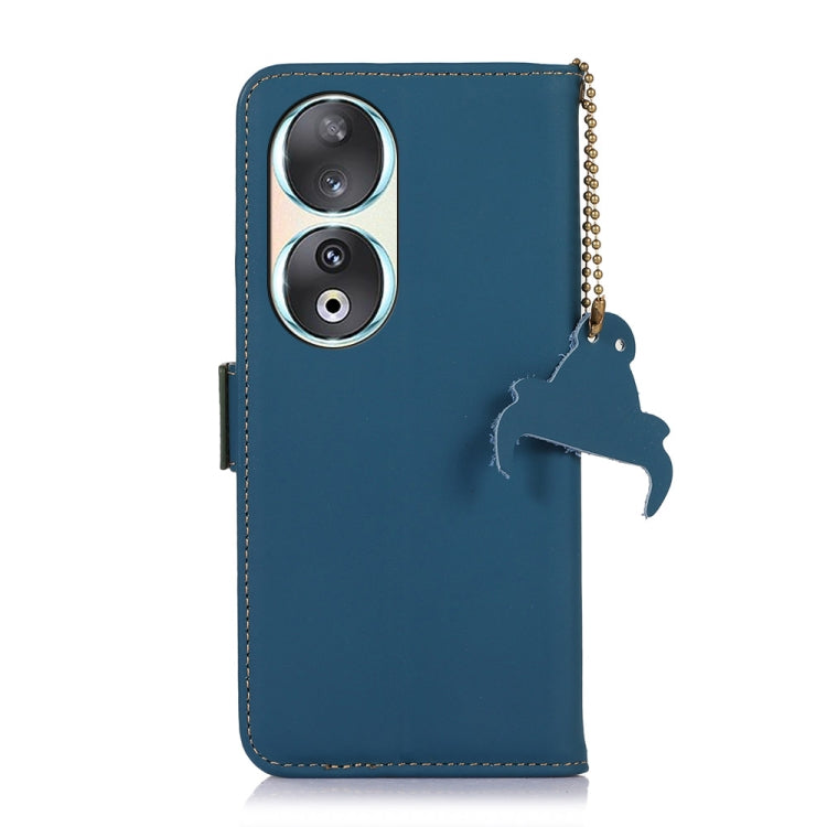For Honor 90 5G Genuine Leather Magnetic RFID Leather Phone Case(Blue) - Honor Cases by buy2fix | Online Shopping UK | buy2fix