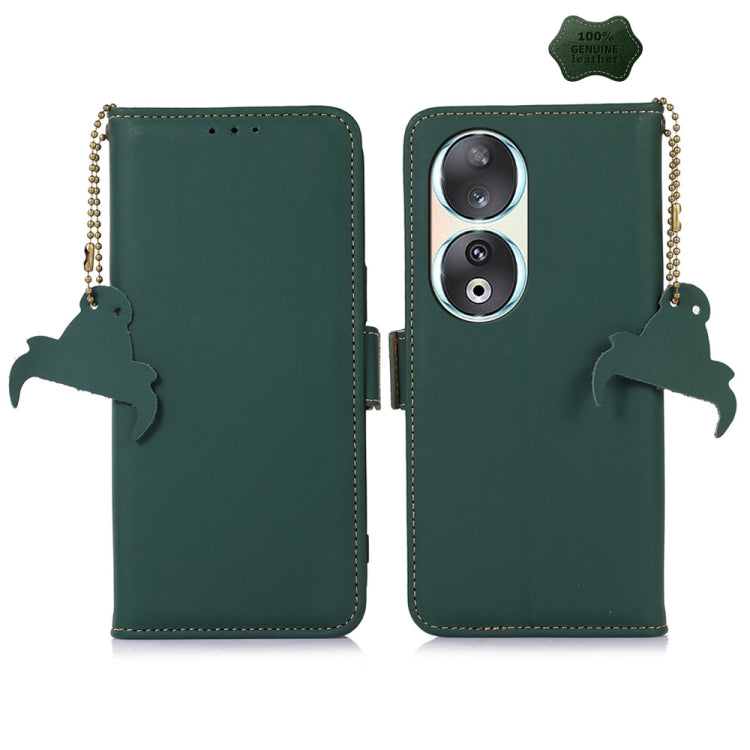 For Honor 90 5G Genuine Leather Magnetic RFID Leather Phone Case(Green) - Honor Cases by buy2fix | Online Shopping UK | buy2fix