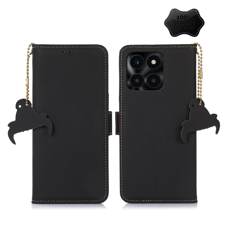 For Honor X6a Genuine Leather Magnetic RFID Leather Phone Case(Black) - Honor Cases by buy2fix | Online Shopping UK | buy2fix
