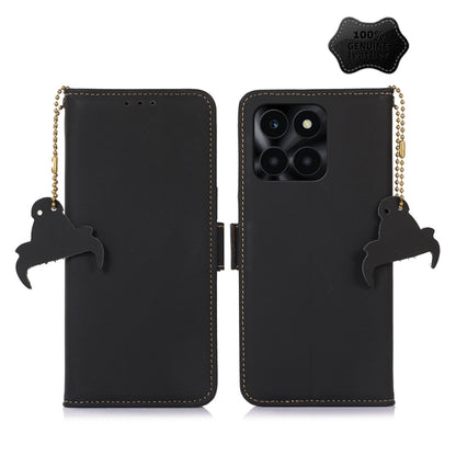 For Honor X6a Genuine Leather Magnetic RFID Leather Phone Case(Black) - Honor Cases by buy2fix | Online Shopping UK | buy2fix