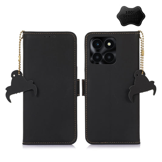 For Honor X6a Genuine Leather Magnetic RFID Leather Phone Case(Black) - Honor Cases by buy2fix | Online Shopping UK | buy2fix