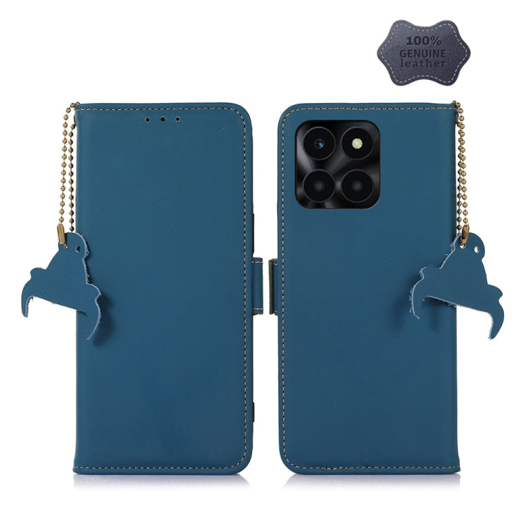 For Honor X6a Genuine Leather Magnetic RFID Leather Phone Case(Blue) - Honor Cases by buy2fix | Online Shopping UK | buy2fix
