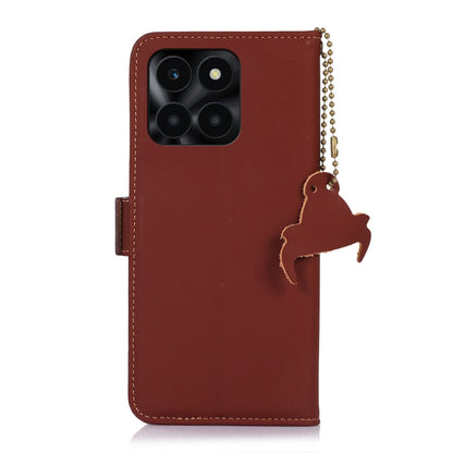 For Honor X6a Genuine Leather Magnetic RFID Leather Phone Case(Coffee) - Honor Cases by buy2fix | Online Shopping UK | buy2fix