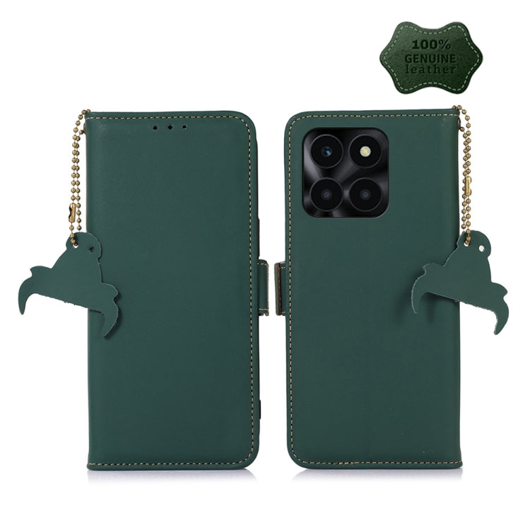 For Honor X6a Genuine Leather Magnetic RFID Leather Phone Case(Green) - Honor Cases by buy2fix | Online Shopping UK | buy2fix