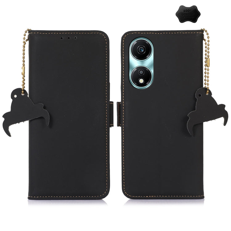 For Honor X5 Plus Genuine Leather Magnetic RFID Leather Phone Case(Black) - Honor Cases by buy2fix | Online Shopping UK | buy2fix