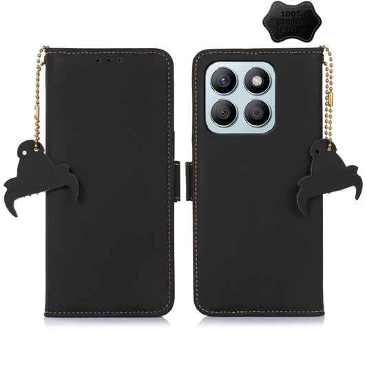 For Honor X8b Genuine Leather Magnetic RFID Leather Phone Case(Black) - Honor Cases by buy2fix | Online Shopping UK | buy2fix