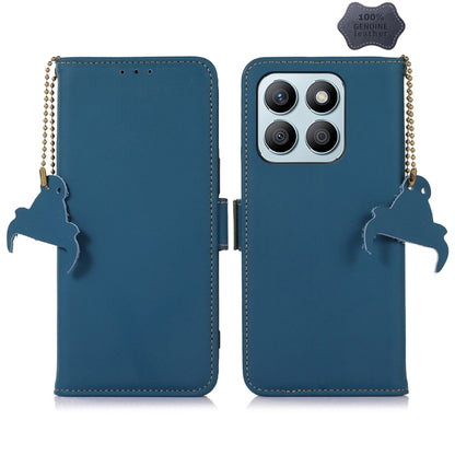 For Honor X8b Genuine Leather Magnetic RFID Leather Phone Case(Blue) - Honor Cases by buy2fix | Online Shopping UK | buy2fix