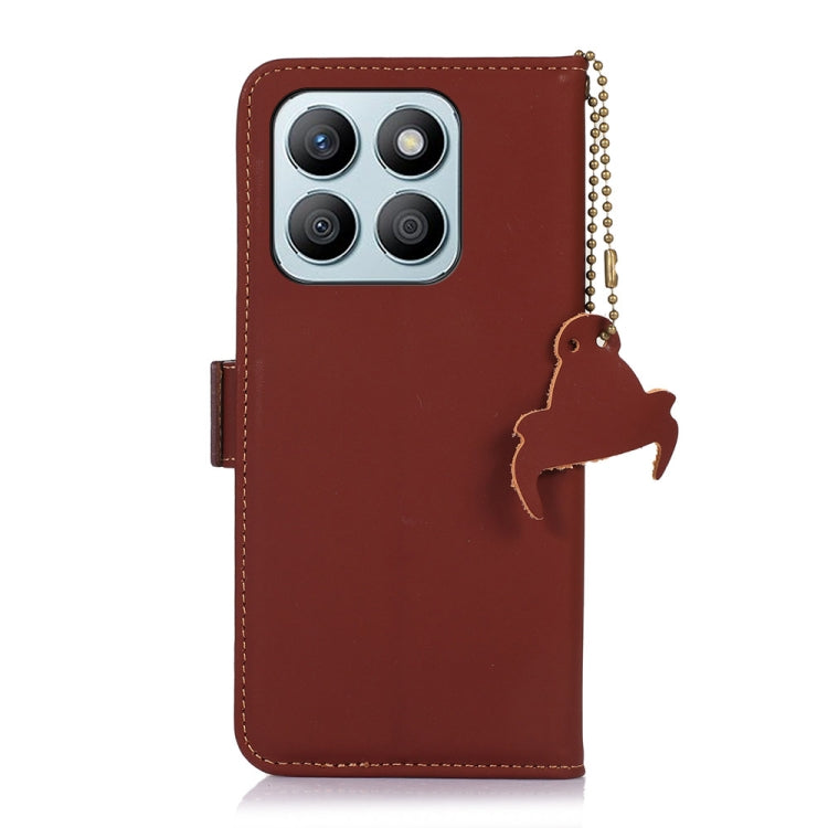 For Honor X8b Genuine Leather Magnetic RFID Leather Phone Case(Coffee) - Honor Cases by buy2fix | Online Shopping UK | buy2fix