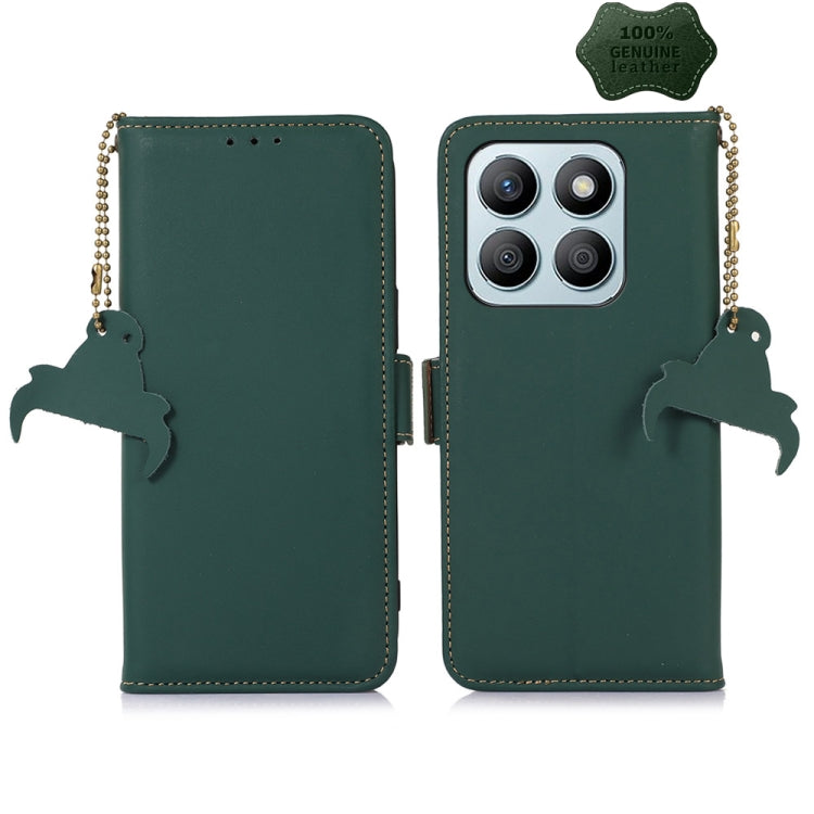 For Honor X8b Genuine Leather Magnetic RFID Leather Phone Case(Green) - Honor Cases by buy2fix | Online Shopping UK | buy2fix